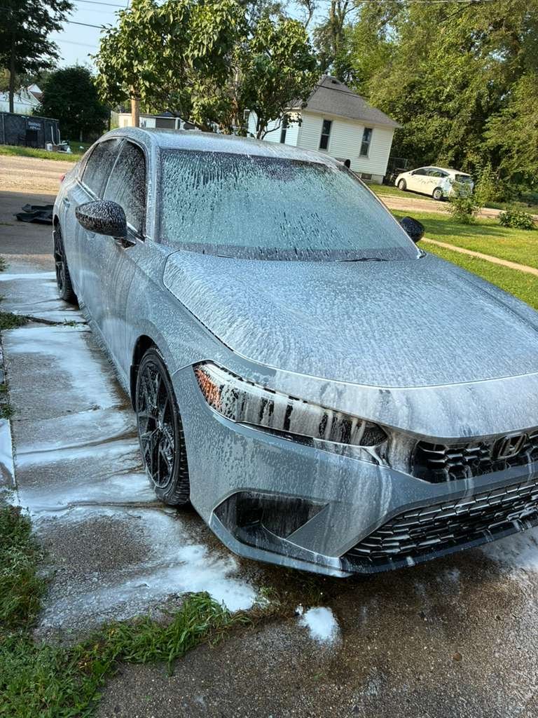 Exterior vehicle wash in progress